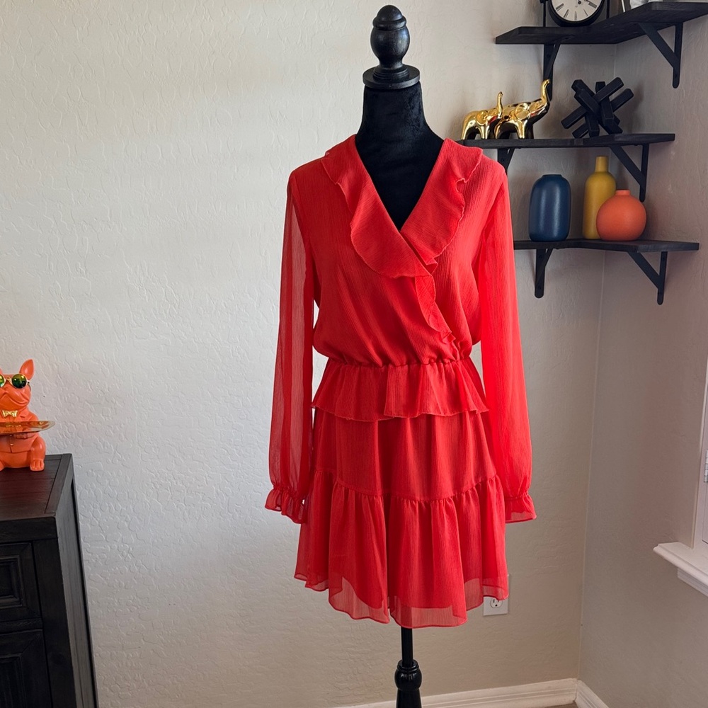 Gianni Bini Vibrant Orange Long Sleeve Ruffle Dress